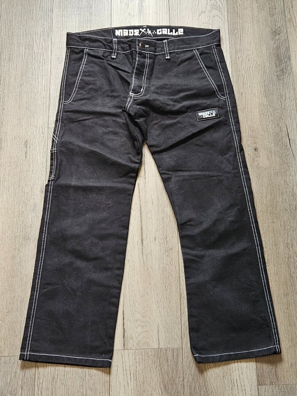Y2K Mode X Calle Black Canvas Utility Workwear Pants Contrast Stitch Size 38